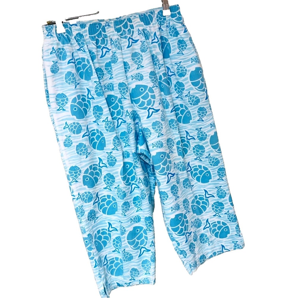 Sanibel Sport Crop Pants Whimsical Fish Coastal Beachy USA Cottagecore Womens XL
